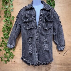 Thrill Jeans Long Denim Distressed Jacket